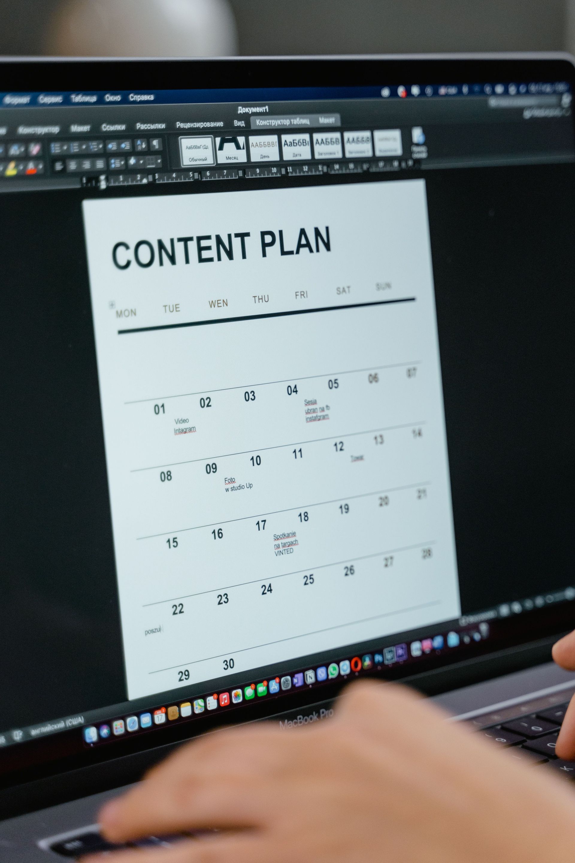Content calendar showing scheduled social media posts and approved brand visuals