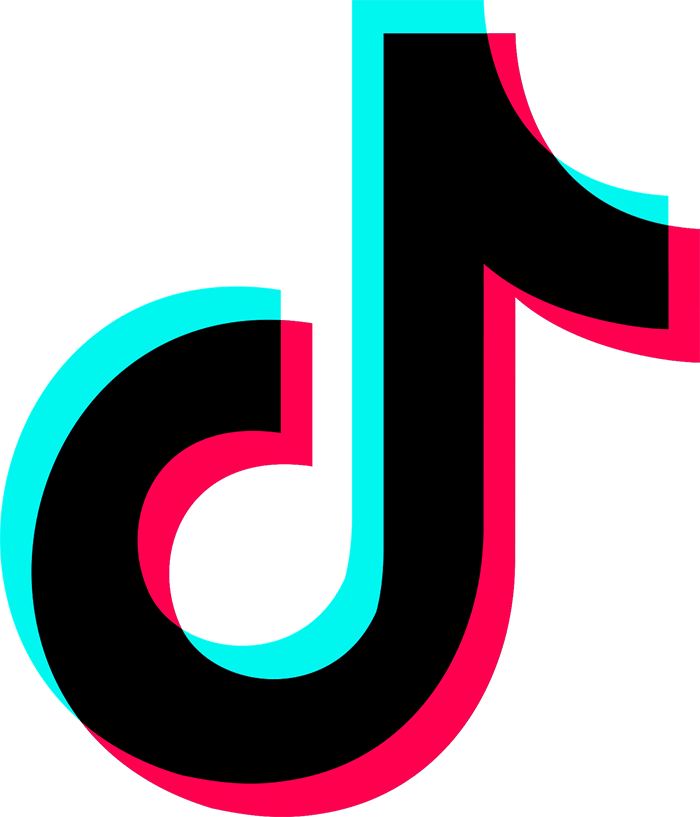 TikTok logo with black musical note and cyan and pink outline on white background