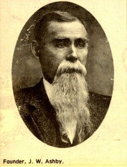 Portrait of J. W. Ashby with long white beard; caption reads “Founder, J. W. Ashby.”