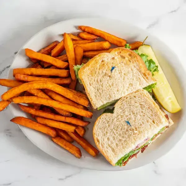 Turkey sandwich with sweet potato fries at Hollywood Family Café Lodi