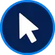 Blue analytics icon with bar chart and rising line graph on a dark circular background