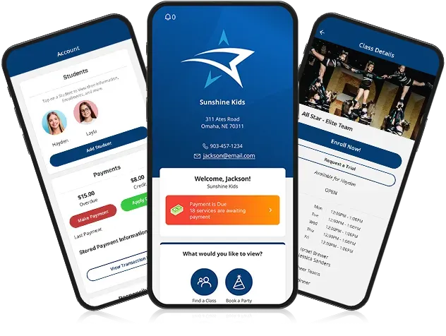 Three phones are displaying different versions of a fitness app.