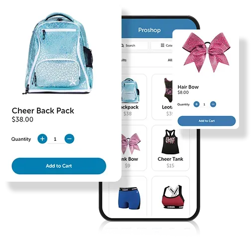 A cheer back pack is being sold on a website.