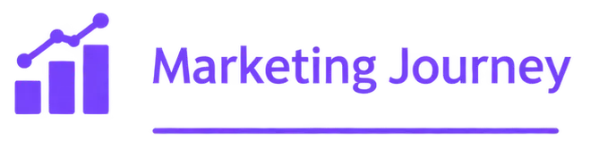 Purple bar chart and upward arrow logo beside the text Marketing Journey
