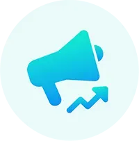 Blue analytics chart icon with upward trend line on a dark circular background