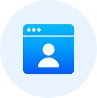 Blue browser window icon with a white user silhouette on a light blue circle background