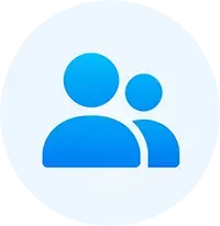 Blue analytics chart icon with upward trend line on a dark circular background