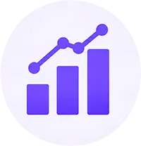 Blue analytics chart icon with upward trend line on a dark circular background