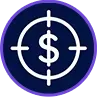 Blue analytics chart icon with upward trend line on a dark circular background