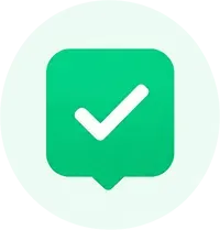 Green chat bubble with a white checkmark icon on a pale circle background