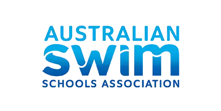 The logo for the australian swim schools association is blue and white.