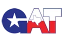 A red , white and blue logo with a star in the middle.