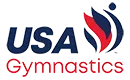 The usa gymnastics logo is a blue , red , and white logo.