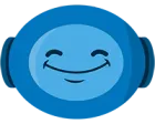 Blue smiling face icon with closed eyes and headphones