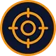 Blue analytics icon with bar chart and rising line graph on a dark circular background