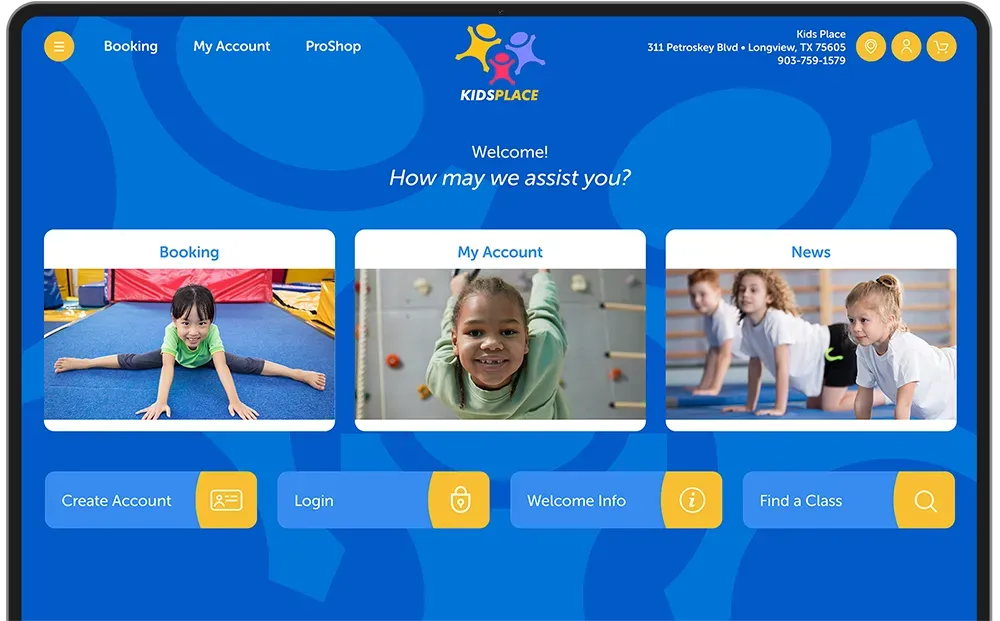 A tablet screen shows three pictures of children doing exercises.