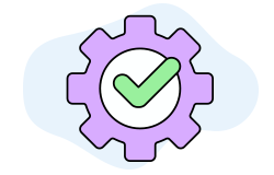 purple gear with green checkmark