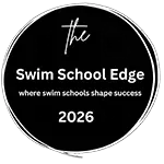 Black circular logo for Swim School Edge with white text
