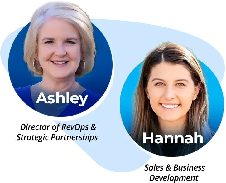 Two profile photos on a light blue graphic: