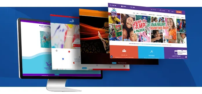 A computer monitor with a bunch of different websites on it.