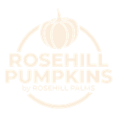 Rosehill Pumpkins logo with a pumpkin icon and circular peach lettering on a white background