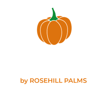 Orange pumpkin logo with green stem and the text “by ROSEHILL PALMS” underneath