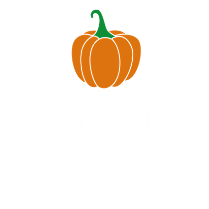 Orange pumpkin icon with green stem on a white background