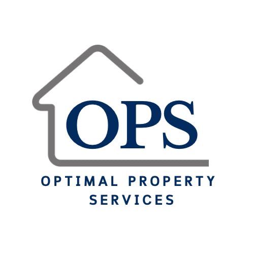 Optimal Property Services logo with gray roof outline and blue OPS text