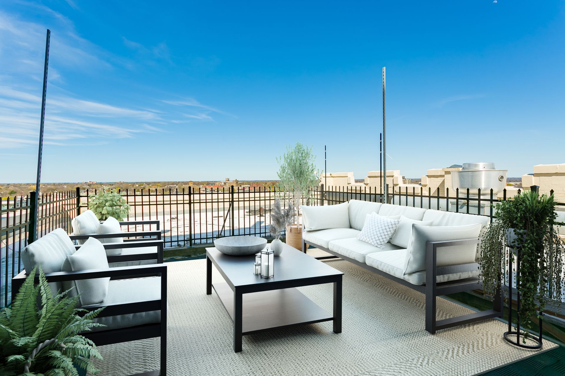 Medical Arts Building Apartment Rooftop with Views of Downtown Rochester Skyline