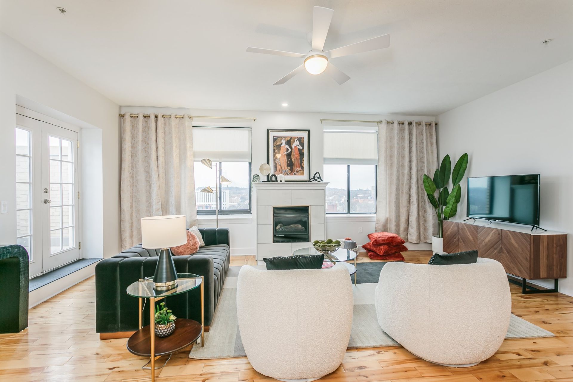 Large living room with fireplace