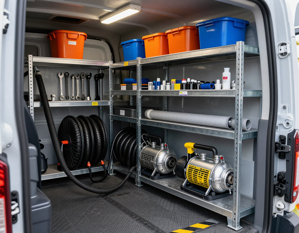 Drainage equipment in a service van