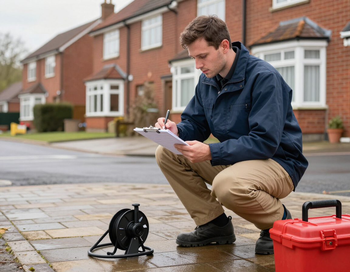 Engineer writing notes after a drainage job