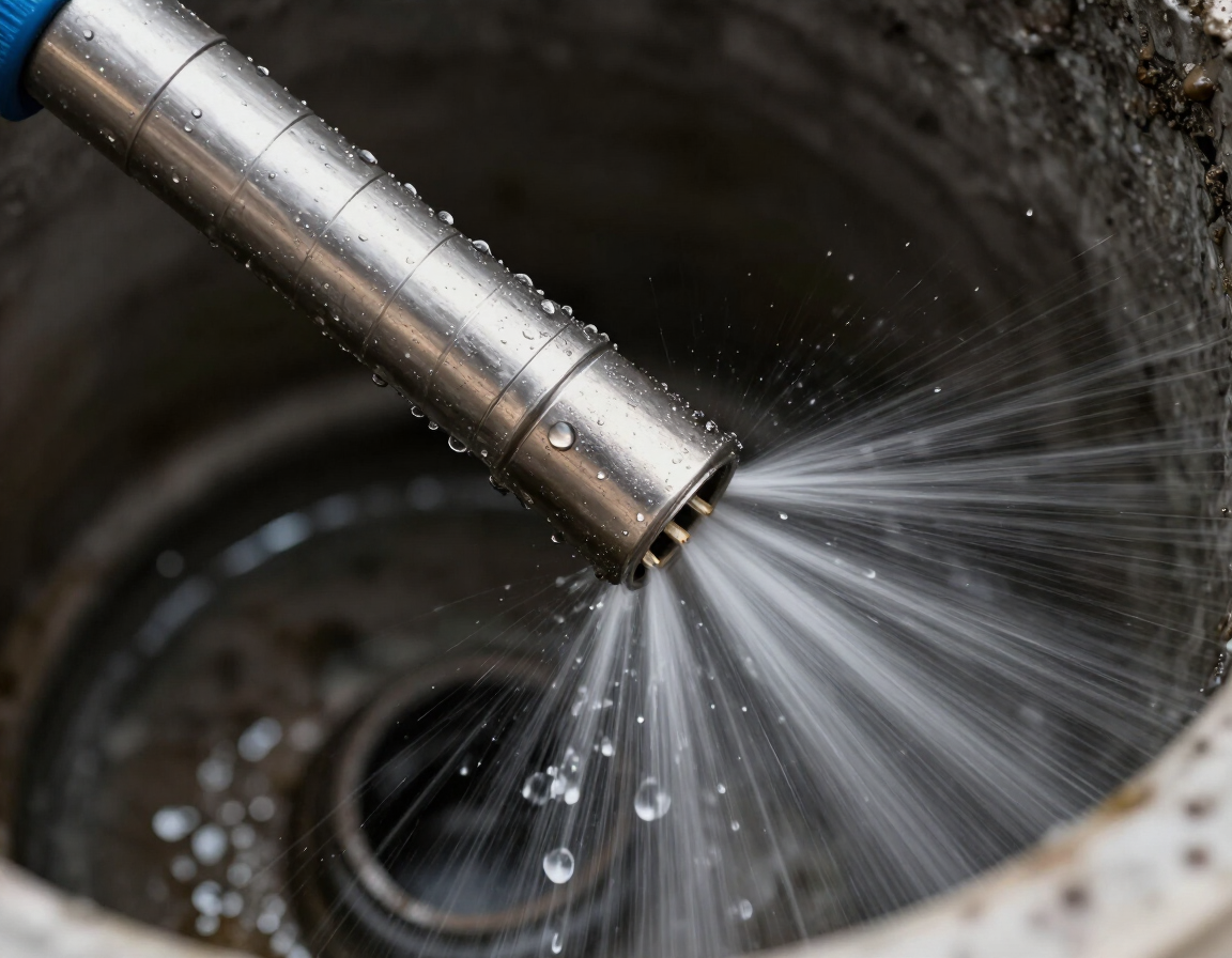 Drain jetting nozzle close-up