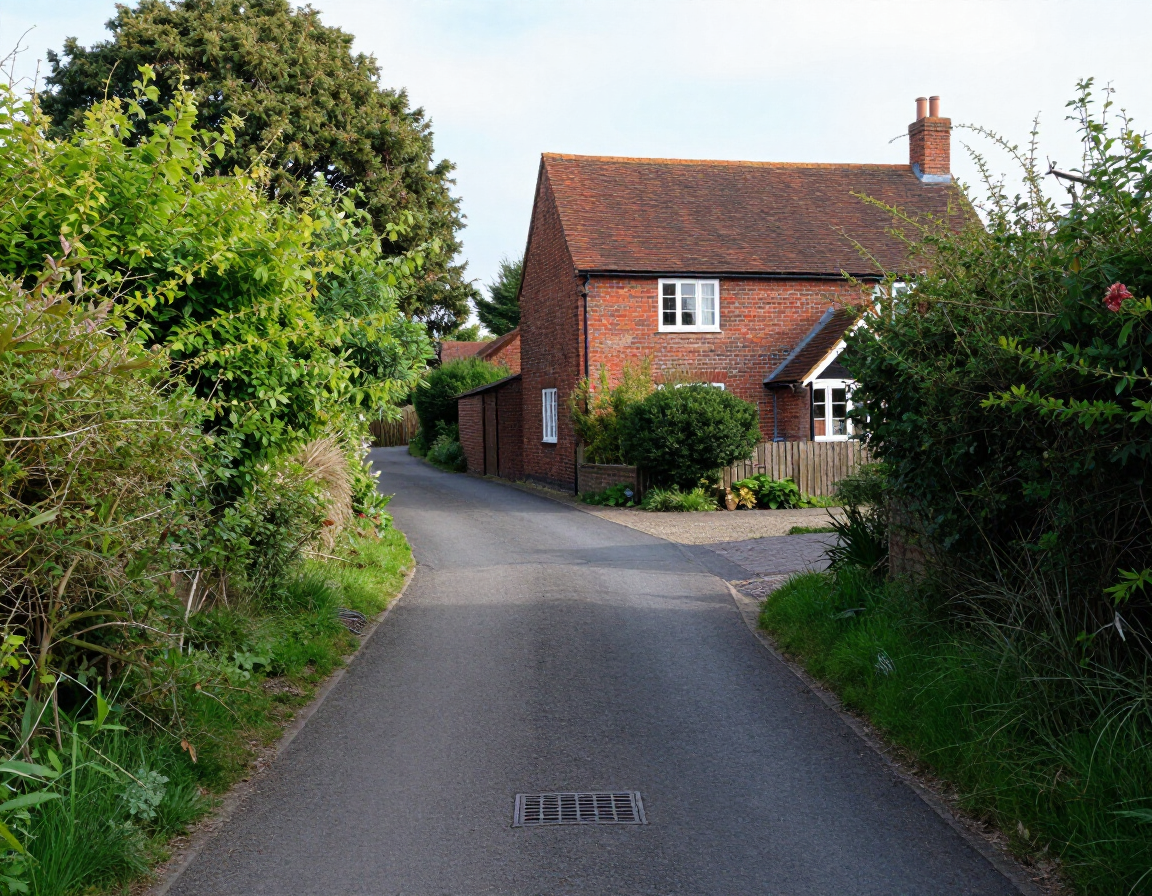 Rural East Sussex lane with residential drive drain cover