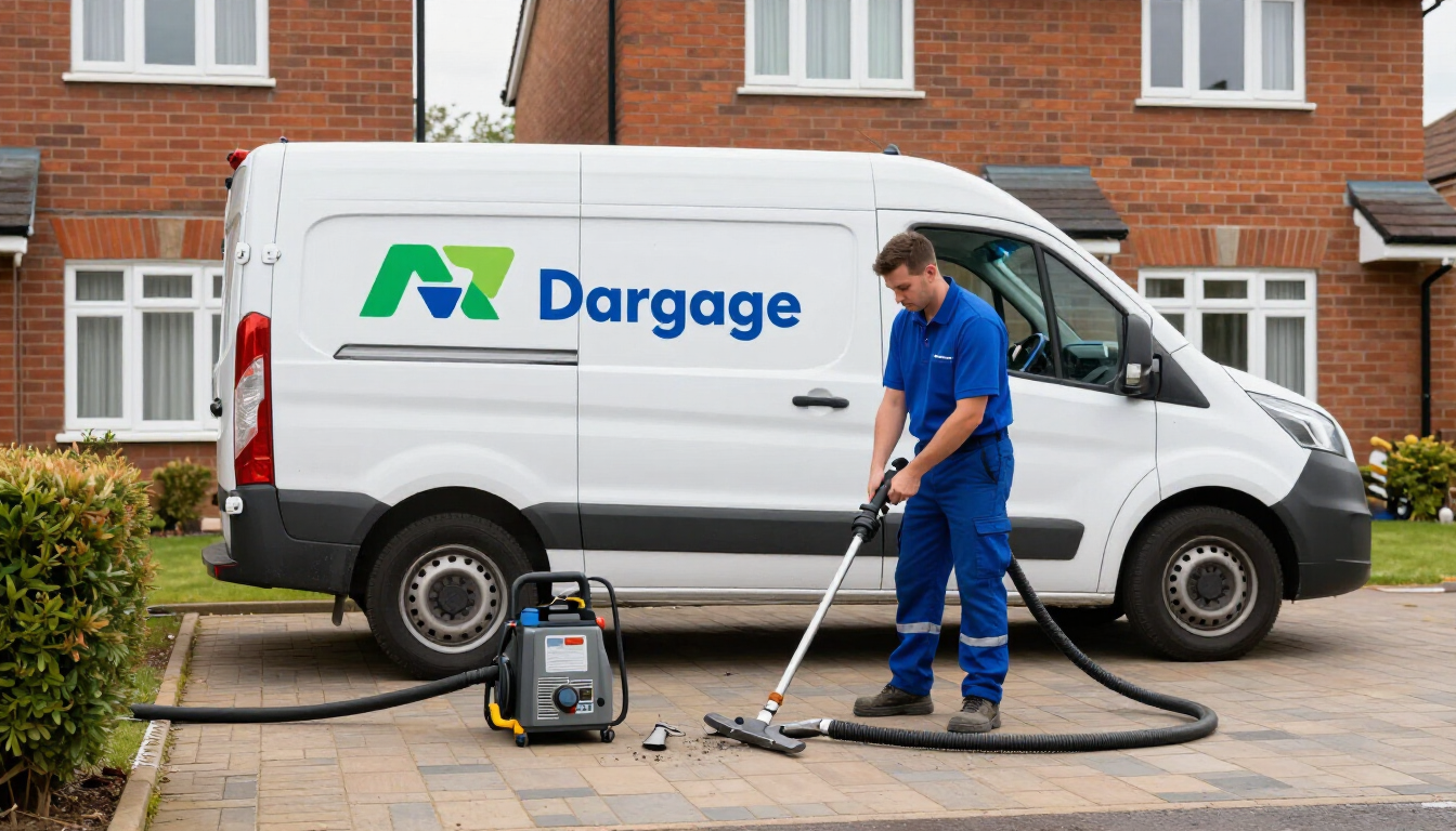 Technician jetting a drain outside a home