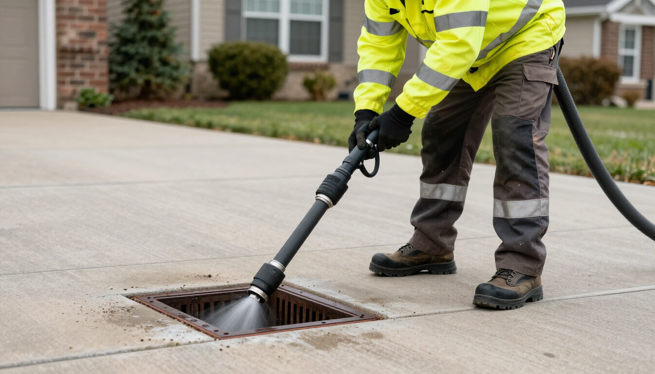 Technician jetting a residential drain