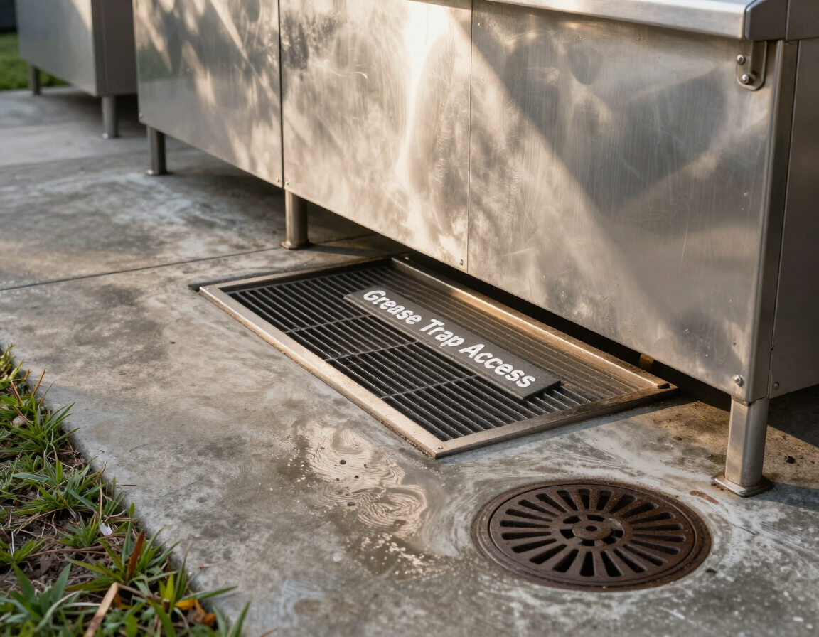Commercial grease trap drain access