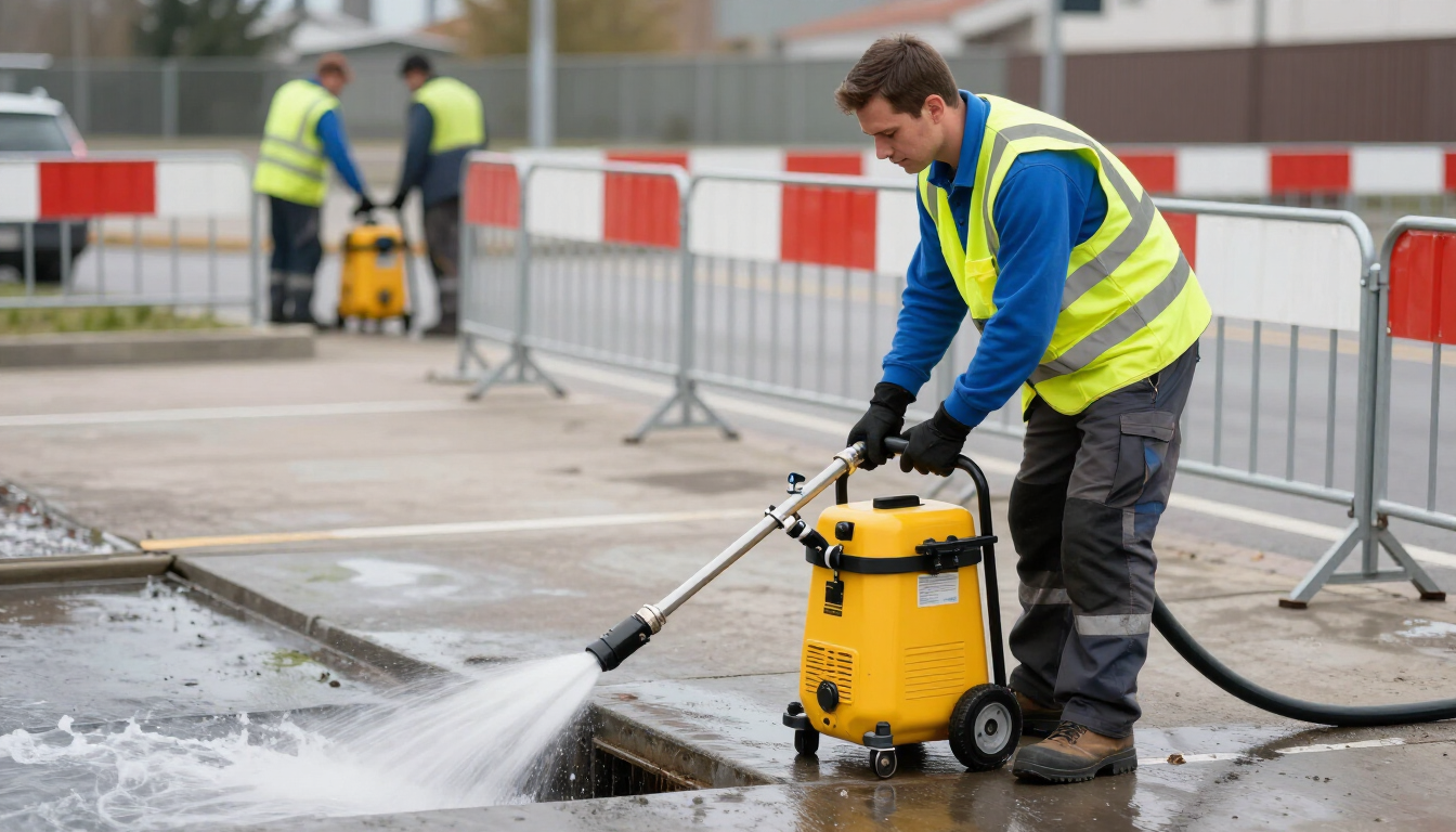 Technician using jetting equipment