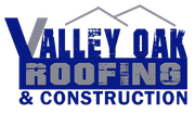 Valley Oak Roofing & Construction logo in blue and gray with stylized roofline