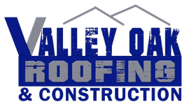 Valley Oak Roofing & Construction logo in blue and gray with stylized roofline