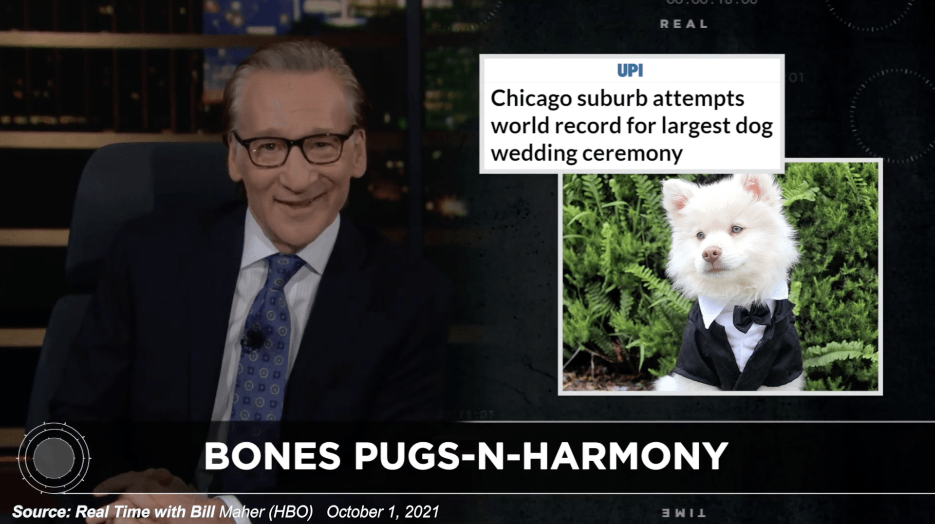 A man in a suit and tie is talking about bones pugs-n-harmony