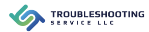 Troubleshooting Service LLC logo with blue and green interlocking shapes and bold navy text