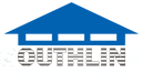 The logo for southlin is a blue house with a white roof.