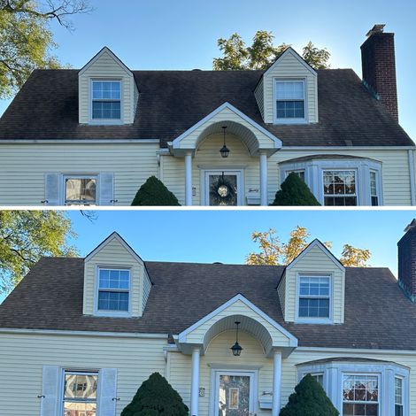 Roof cleaning Suffolk soft wash roof Long Island, roof moss removal, black streak removal, professional roof cleaning