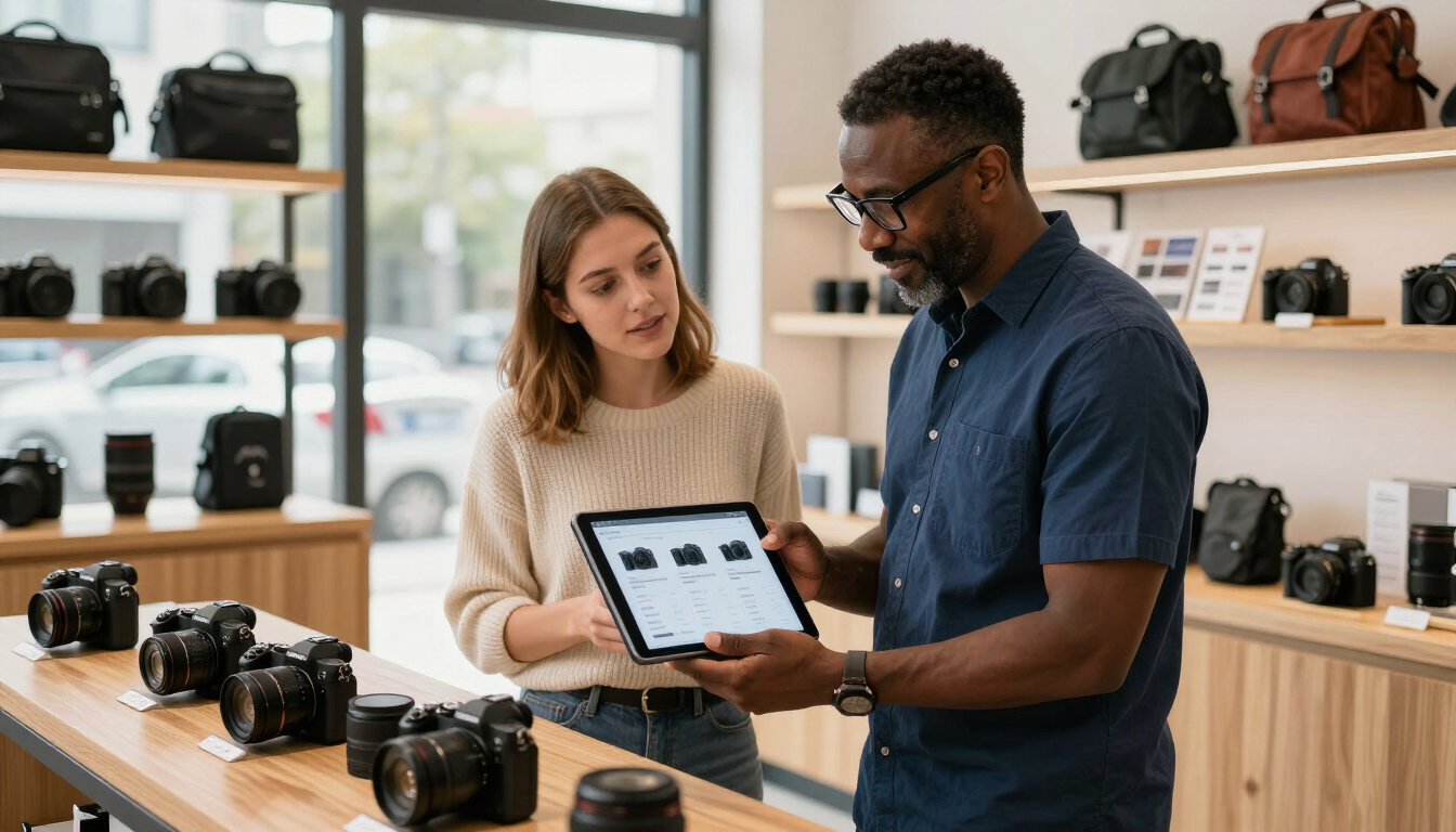 Camera store website sales tool helping shoppers compare gear