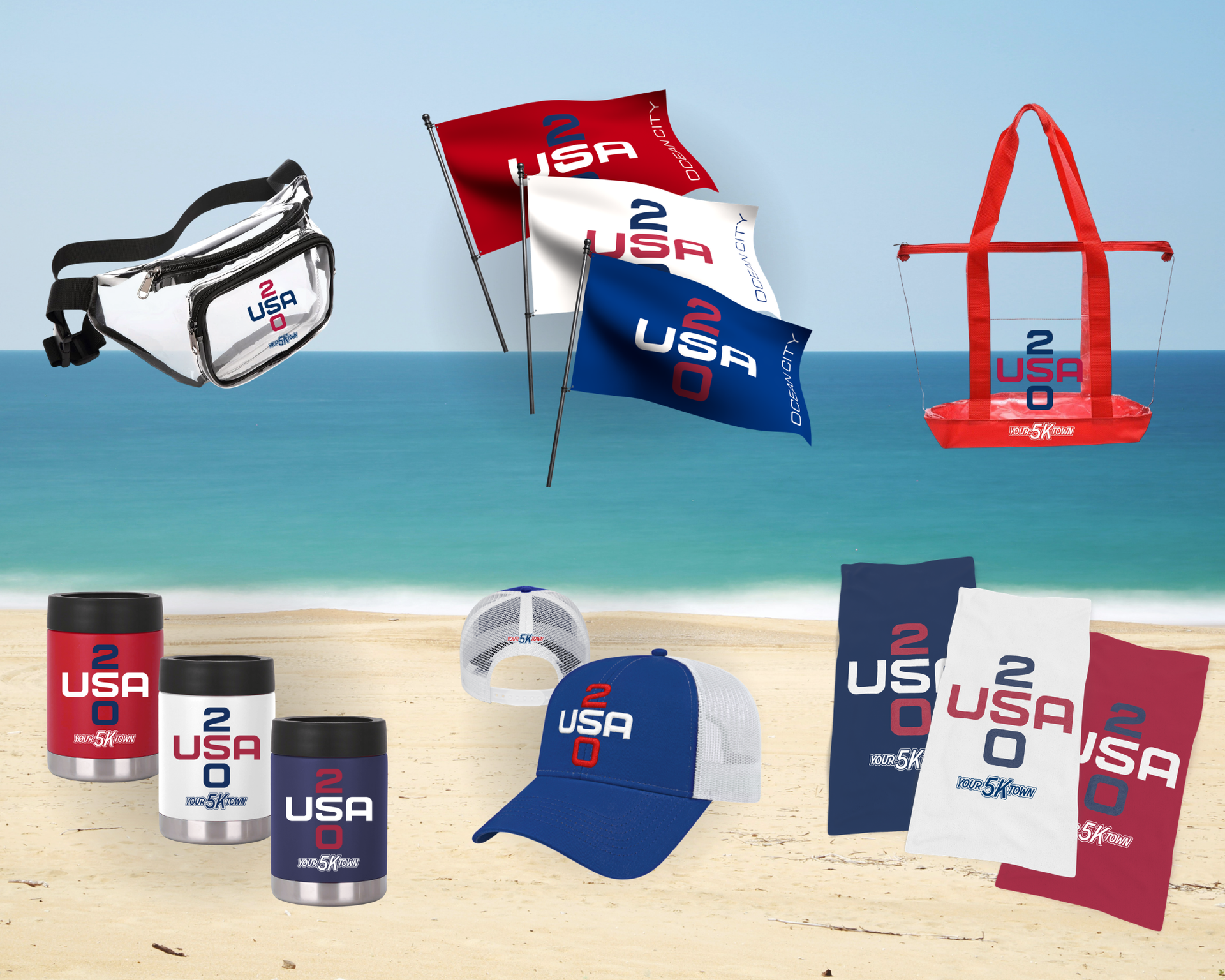 Custom USA 250 products for beach day