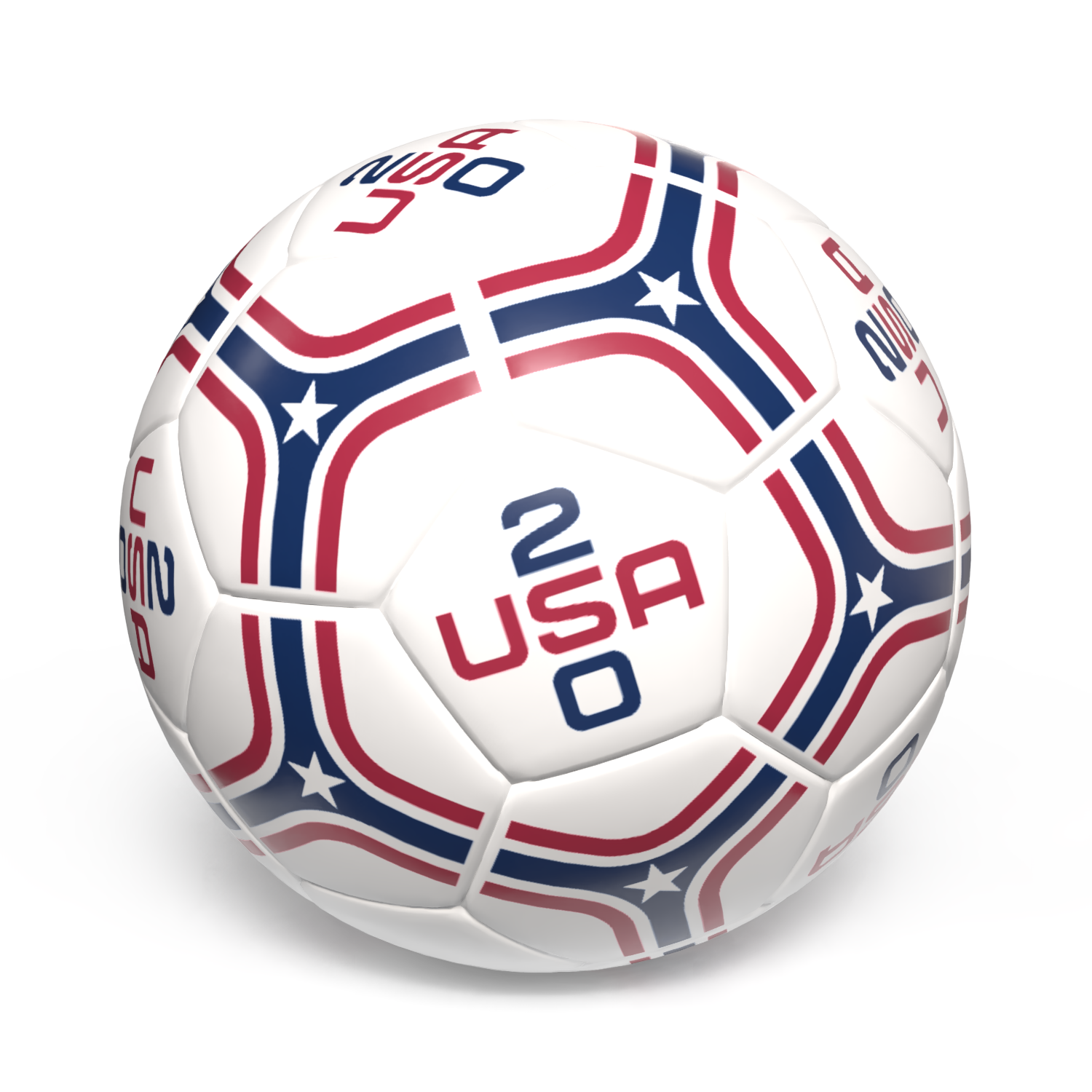 White USA 250 soccer ball with red and blue star-patterned panels and “USA 250” text