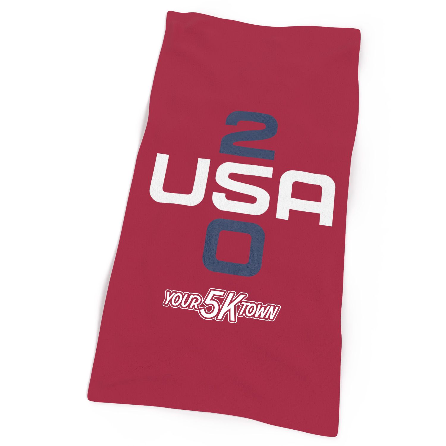 Red  USA 250 Beach Towel  with blue and white lettering on a red background