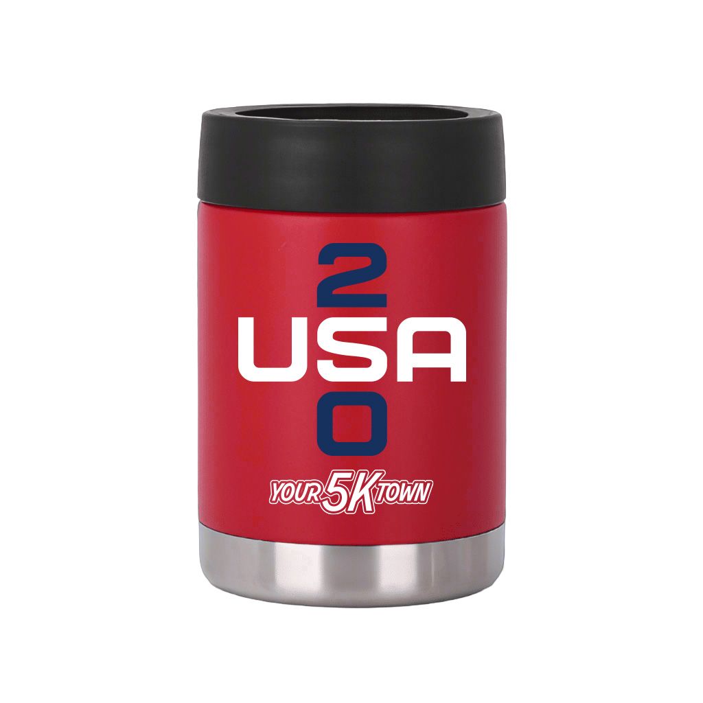 Red USA 250 12oz Stainless Steel Insulated Can Cooler on a white background