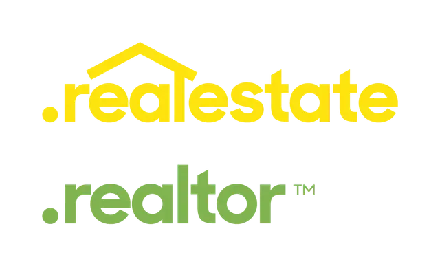 A yellow and green logo for real estate and realtor